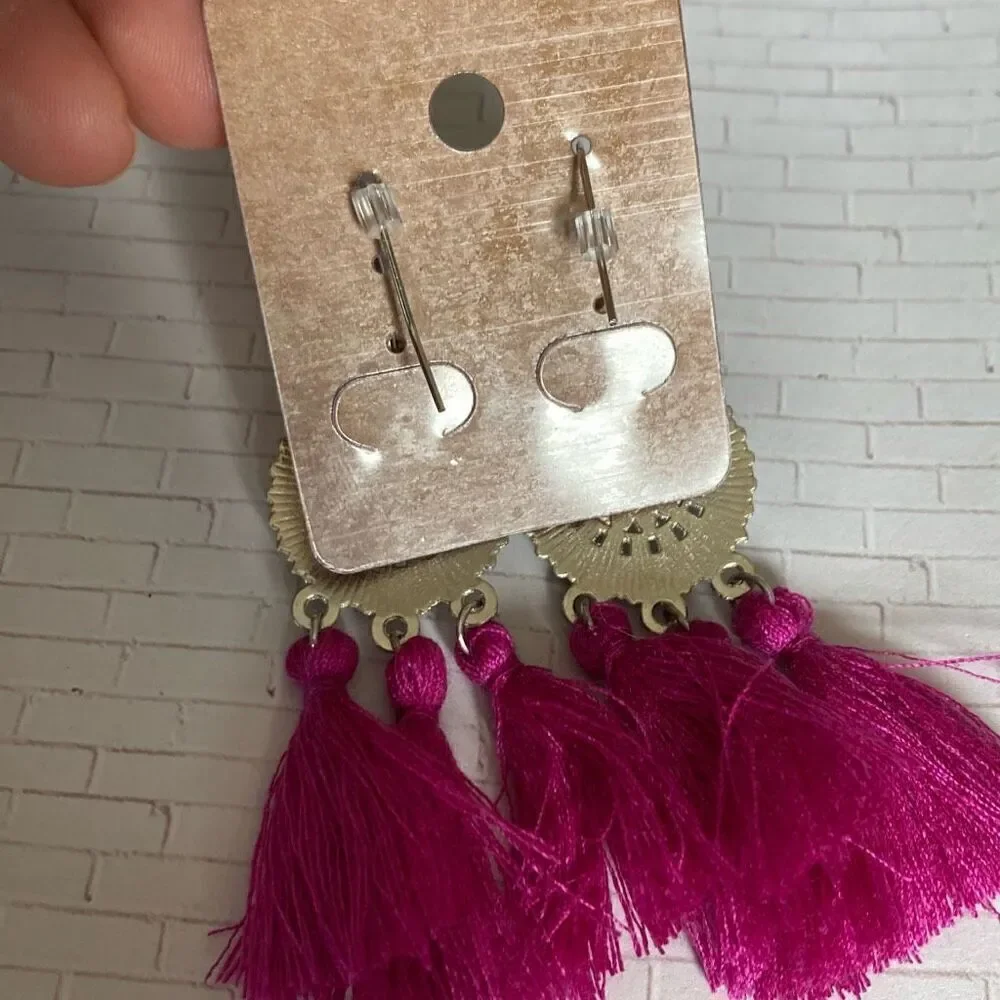 Boho Tassel Earrings with Enamel Mandala
